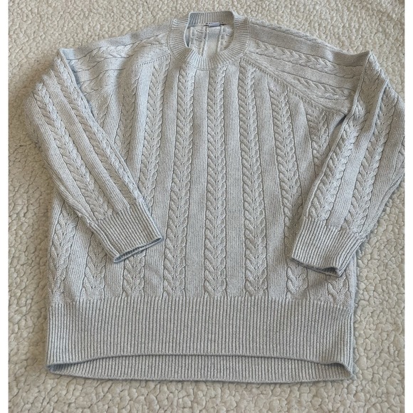 Athleta Sweaters - ATHLETA Women's Crossroads Crew Cable Knit Sweater Light Gray Metallic XS